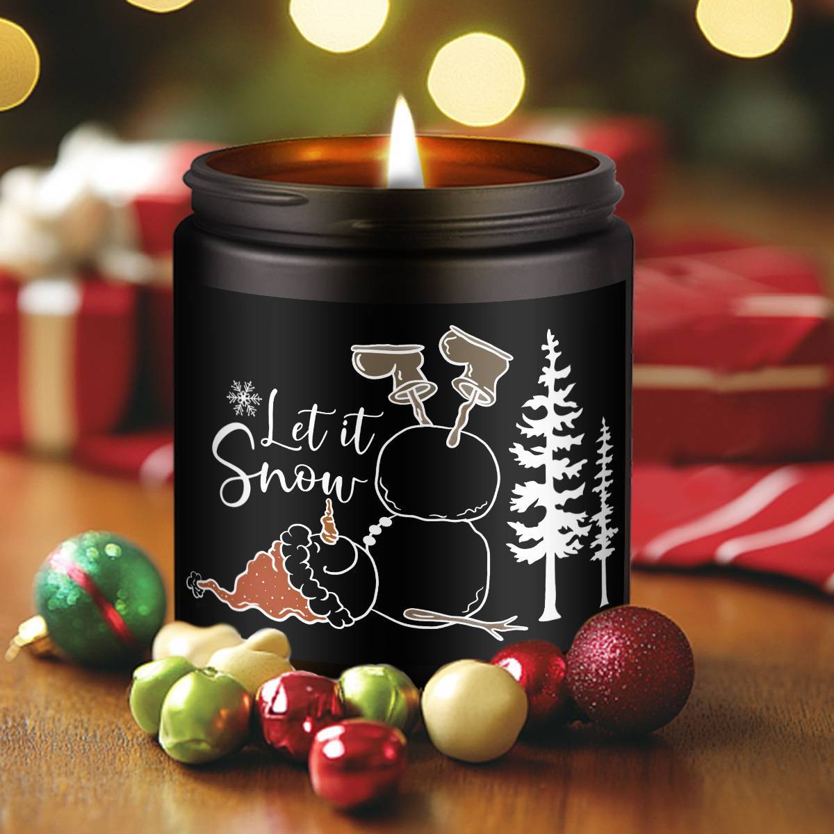 1pc Lavender Scented Candle, "Let it Snow" Festive Design, Smoke-Free, Plant Extraction, Essential Oils, Glass Jar, Perfect for Christmas, Home & Kitchen Decor, Ideal for Coworkers, Friends, Family, White Elephant Gift