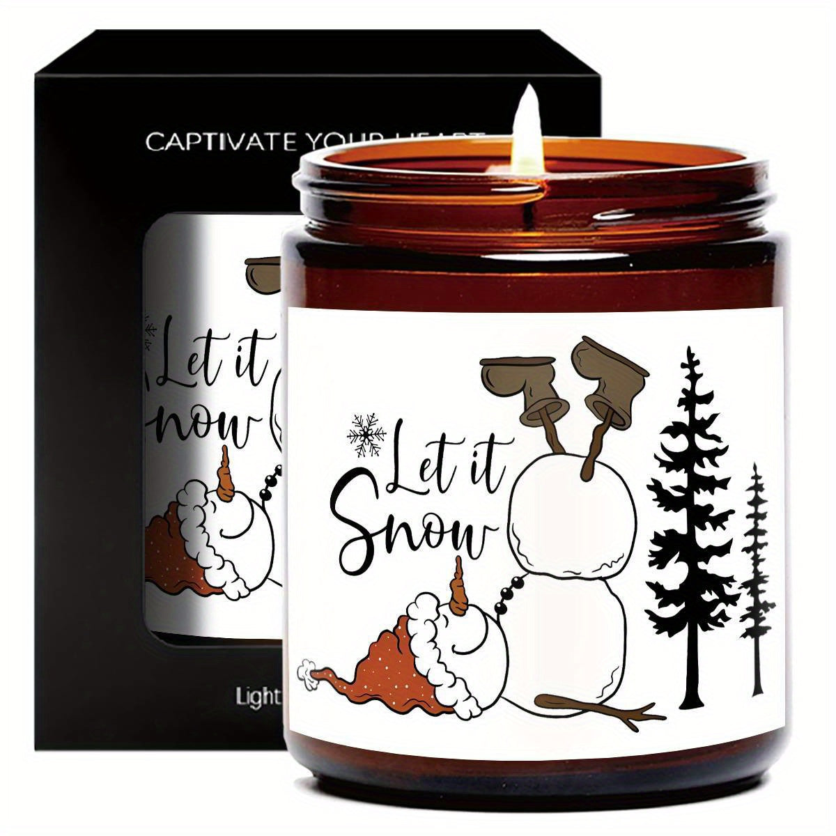 1pc Lavender Scented Candle, "Let it Snow" Festive Design, Smoke-Free, Plant Extraction, Essential Oils, Glass Jar, Perfect for Christmas, Home & Kitchen Decor, Ideal for Coworkers, Friends, Family, White Elephant Gift