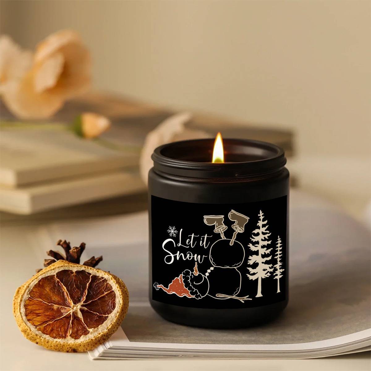 1pc Lavender Scented Candle, "Let it Snow" Festive Design, Smoke-Free, Plant Extraction, Essential Oils, Glass Jar, Perfect for Christmas, Home & Kitchen Decor, Ideal for Coworkers, Friends, Family, White Elephant Gift