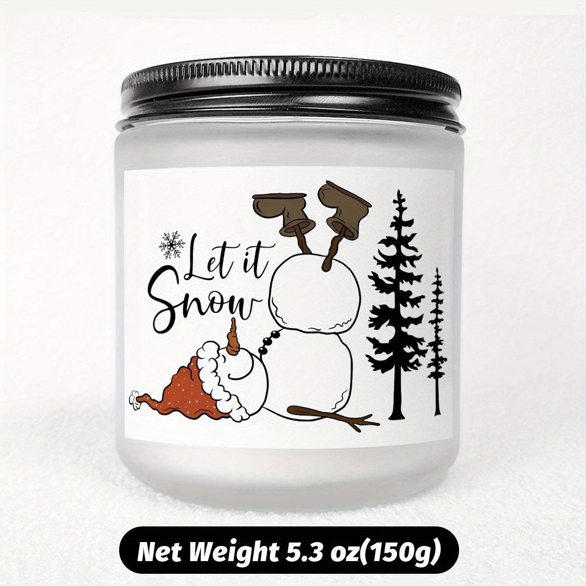 1pc Lavender Scented Candle, "Let it Snow" Festive Design, Smoke-Free, Plant Extraction, Essential Oils, Glass Jar, Perfect for Christmas, Home & Kitchen Decor, Ideal for Coworkers, Friends, Family, White Elephant Gift