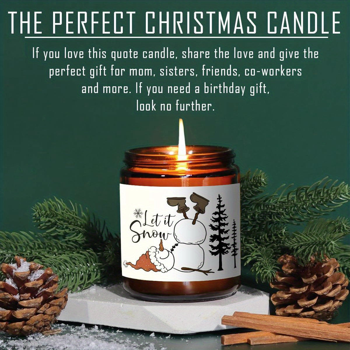 1pc Lavender Scented Candle, "Let it Snow" Festive Design, Smoke-Free, Plant Extraction, Essential Oils, Glass Jar, Perfect for Christmas, Home & Kitchen Decor, Ideal for Coworkers, Friends, Family, White Elephant Gift