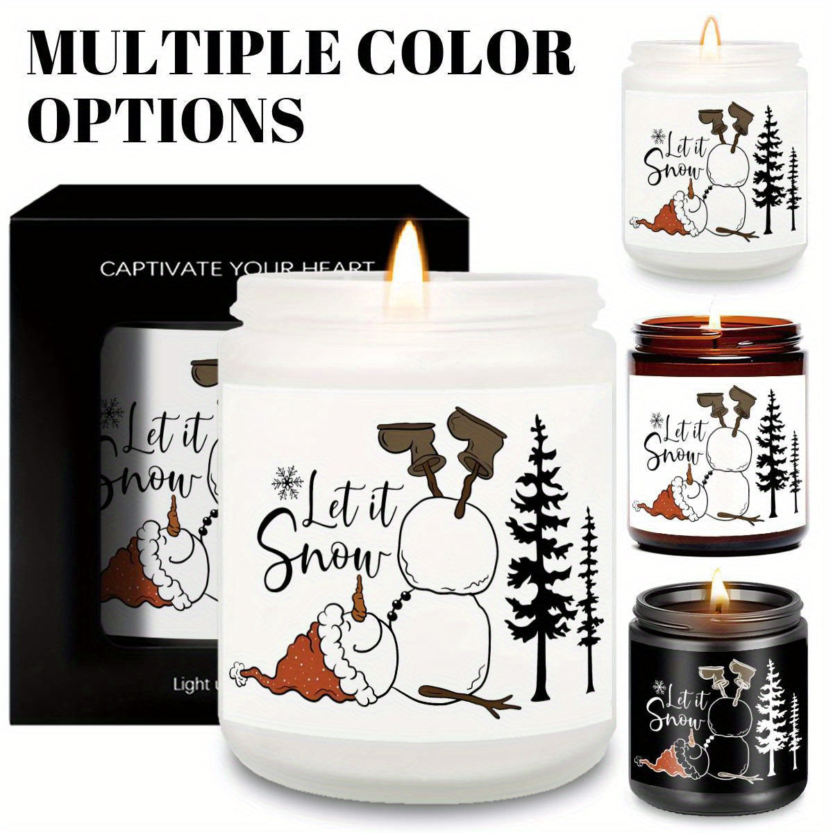 1pc Lavender Scented Candle, "Let it Snow" Festive Design, Smoke-Free, Plant Extraction, Essential Oils, Glass Jar, Perfect for Christmas, Home & Kitchen Decor, Ideal for Coworkers, Friends, Family, White Elephant Gift