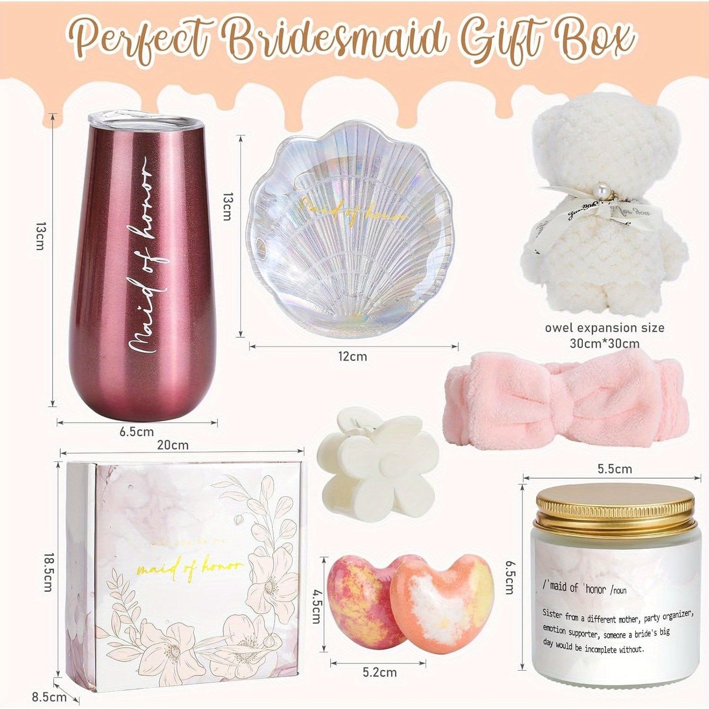 Will You Be My Bridesmaid Gift Box - Includes 6oz Wine Tumbler, Scented Candle, Spa Headband & Bear Towel - Perfect for Bridal Shower, Engagement & Wedding Party Gifts from Bride to Bridesmaids
