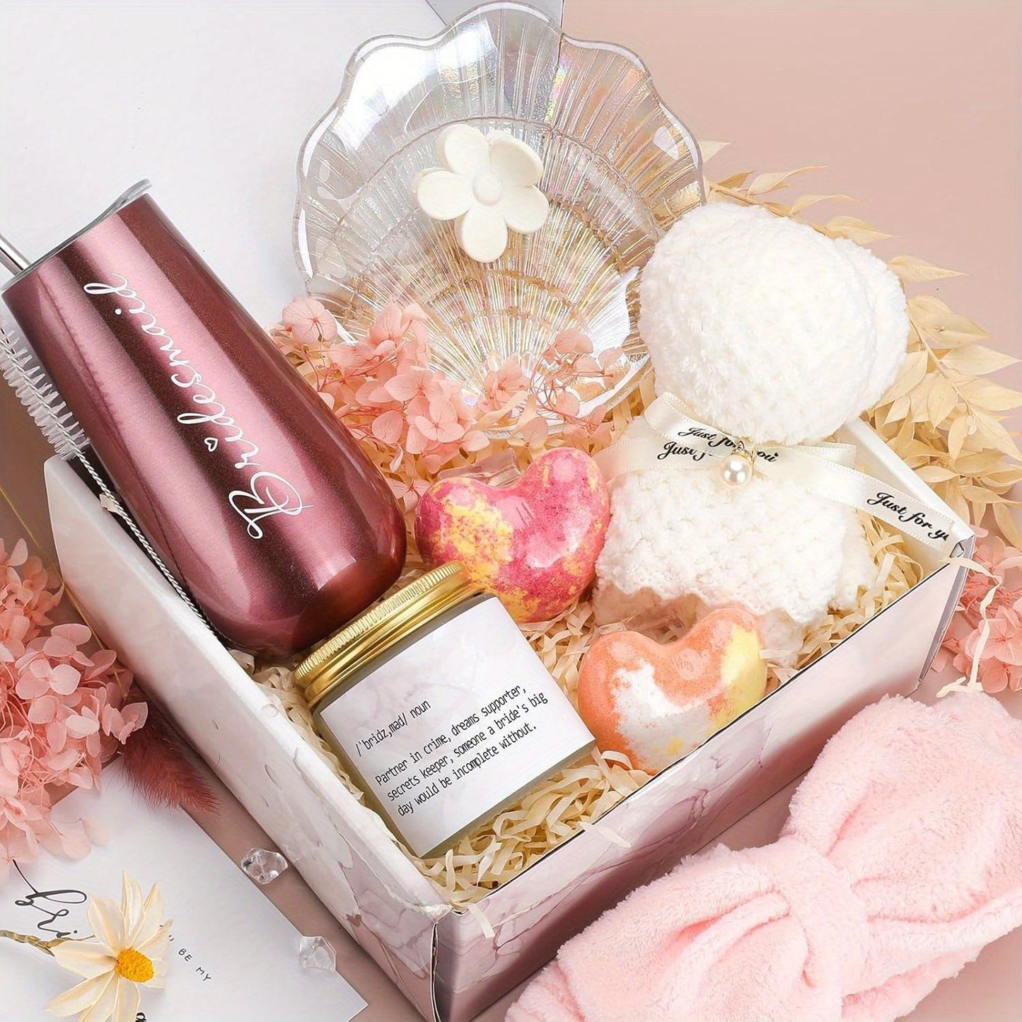 Will You Be My Bridesmaid Gift Box - Includes 6oz Wine Tumbler, Scented Candle, Spa Headband & Bear Towel - Perfect for Bridal Shower, Engagement & Wedding Party Gifts from Bride to Bridesmaids