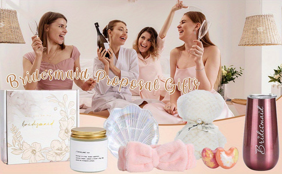 Will You Be My Bridesmaid Gift Box - Includes 6oz Wine Tumbler, Scented Candle, Spa Headband & Bear Towel - Perfect for Bridal Shower, Engagement & Wedding Party Gifts from Bride to Bridesmaids