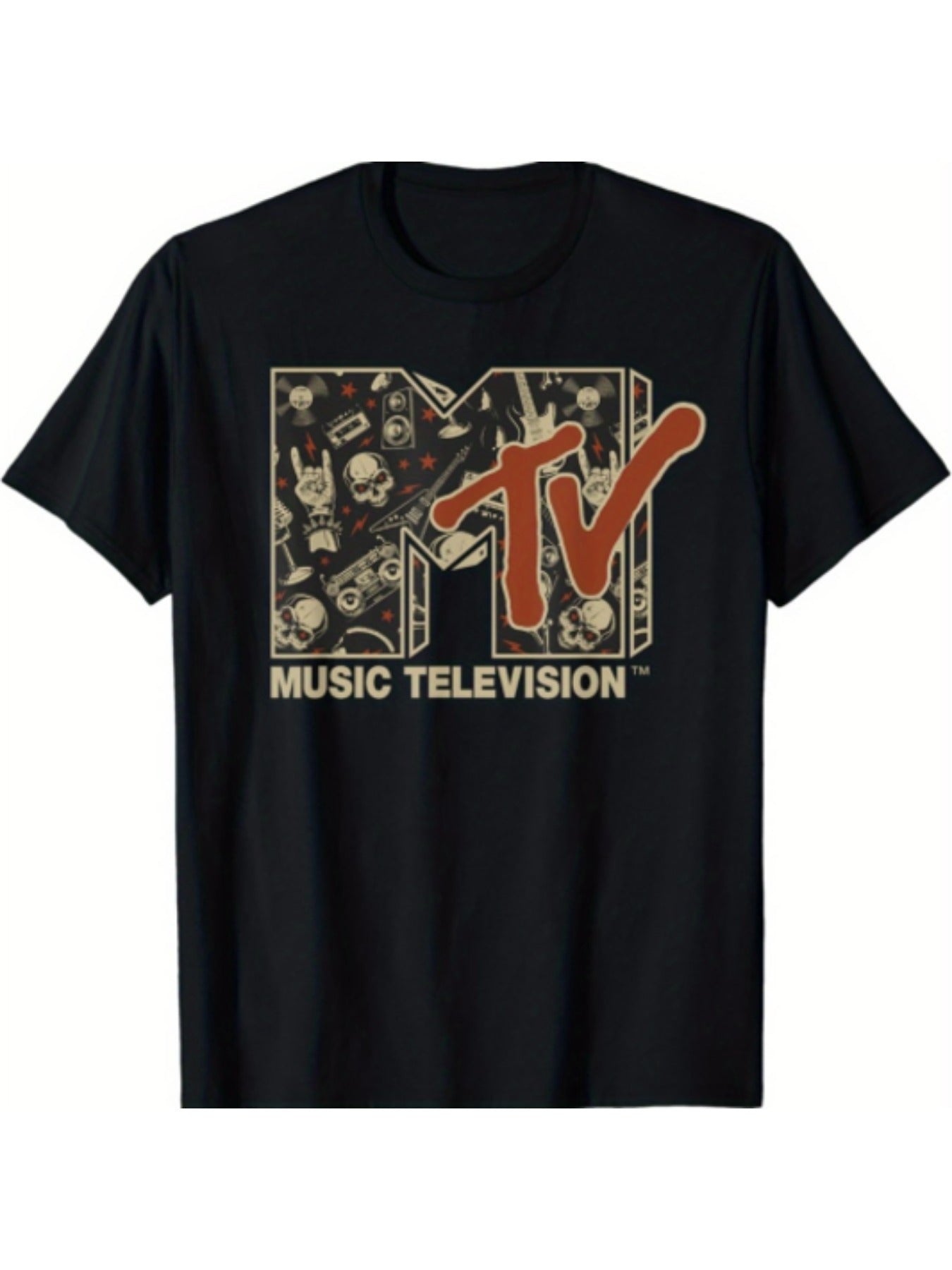 Mademark x MTV - MTV Rock n Roll Music Hard Heavy Metal Skull Guitar Vintage T-Shirt - Premium  from Lizard Vigilante - Just $18.99! Shop now at Lizard Vigilante