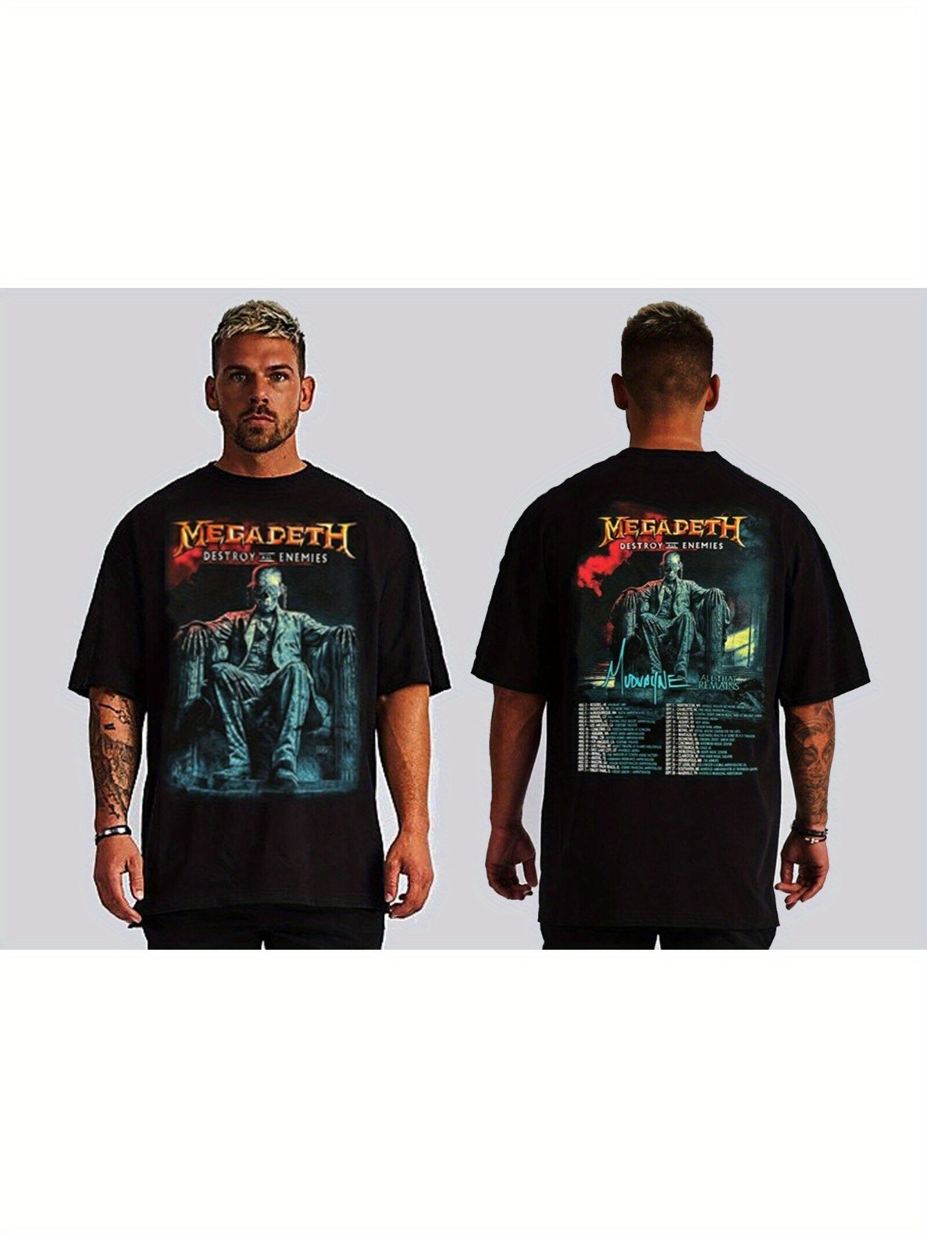 MEGADETH Destroy All Enemies Tour 2024 T-Shirt - Front & Back Print, Black Cotton Tee - Premium T-Shirt from Lizard Vigilante - Just $25.49! Shop now at Lizard Vigilante