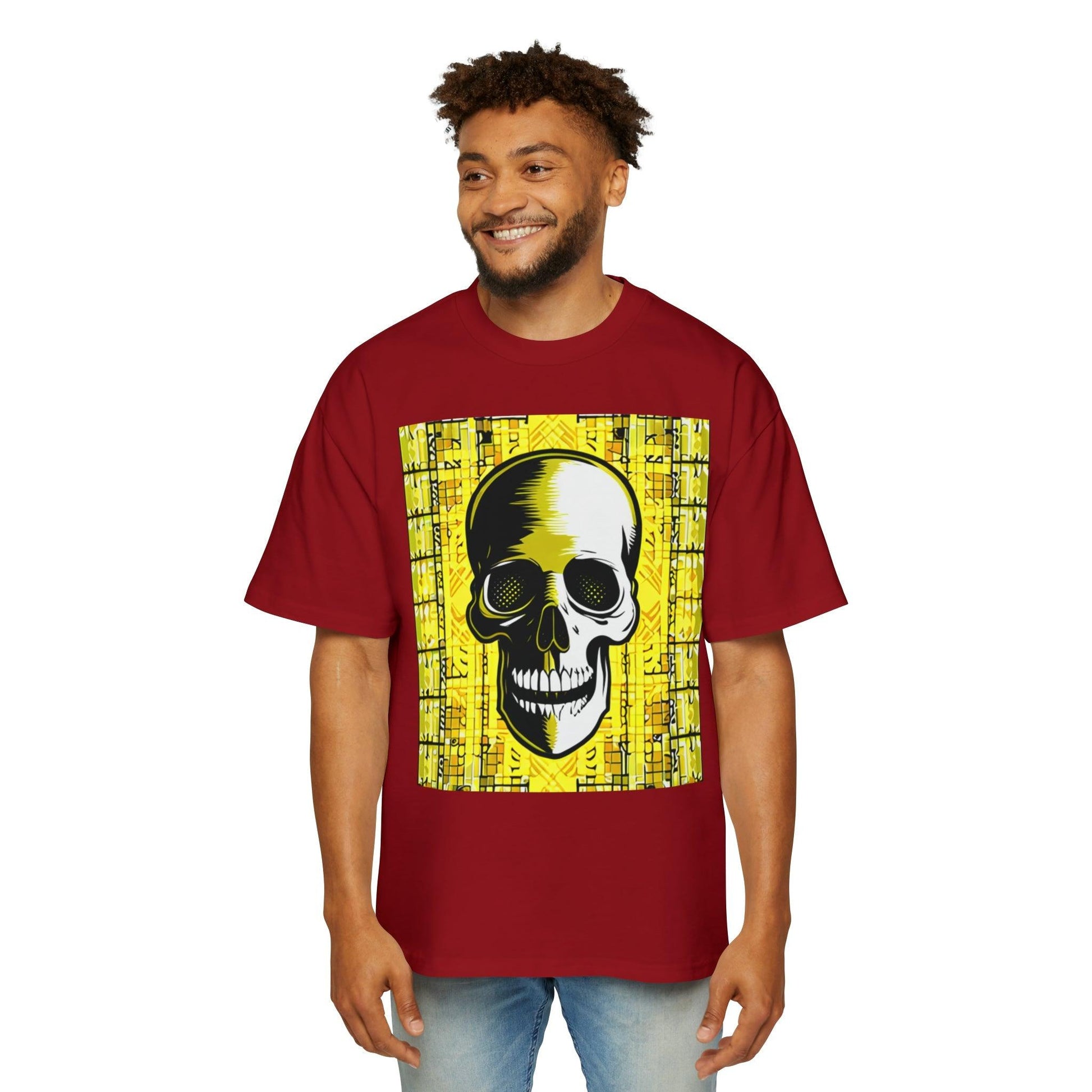 Goldgrid Skull Men's Heavy Oversized Tee - Lizard Vigilante