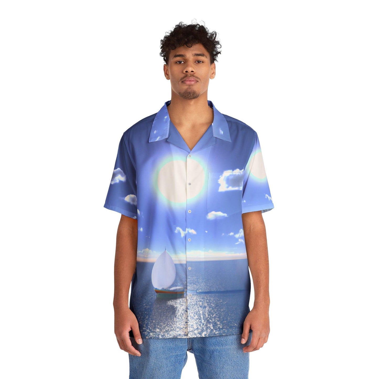 Sailing Into Sunny Bleu Sky Men's Hawaiian Shirt (AOP) - Lizard Vigilante