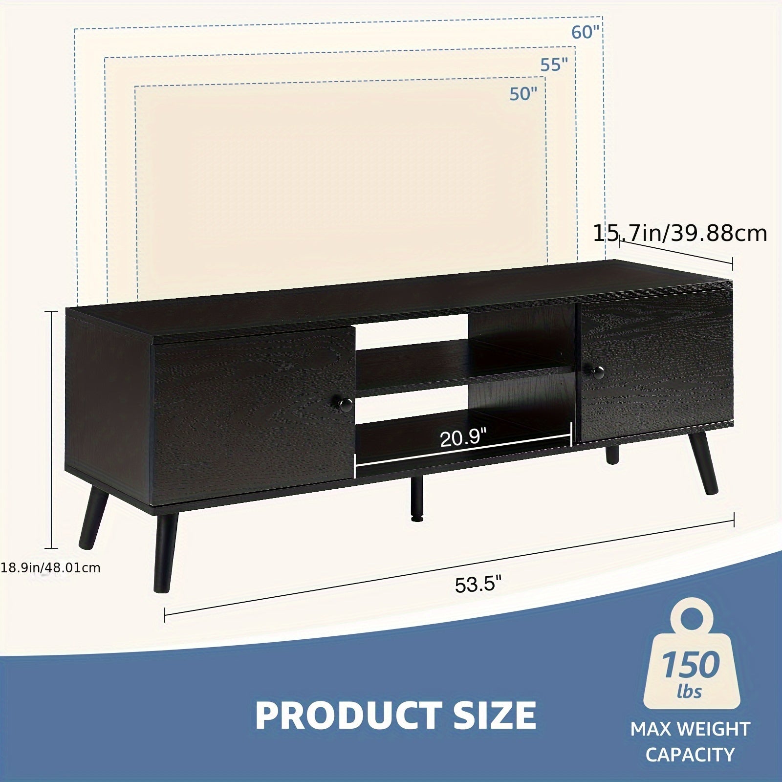 Modern Mid-Century TV Stand for 55-60 Inch TVs – Stylish Entertainment Center with Storage - Premium tv stand from Lizard Vigilante - Just $122.99! Shop now at Lizard Vigilante