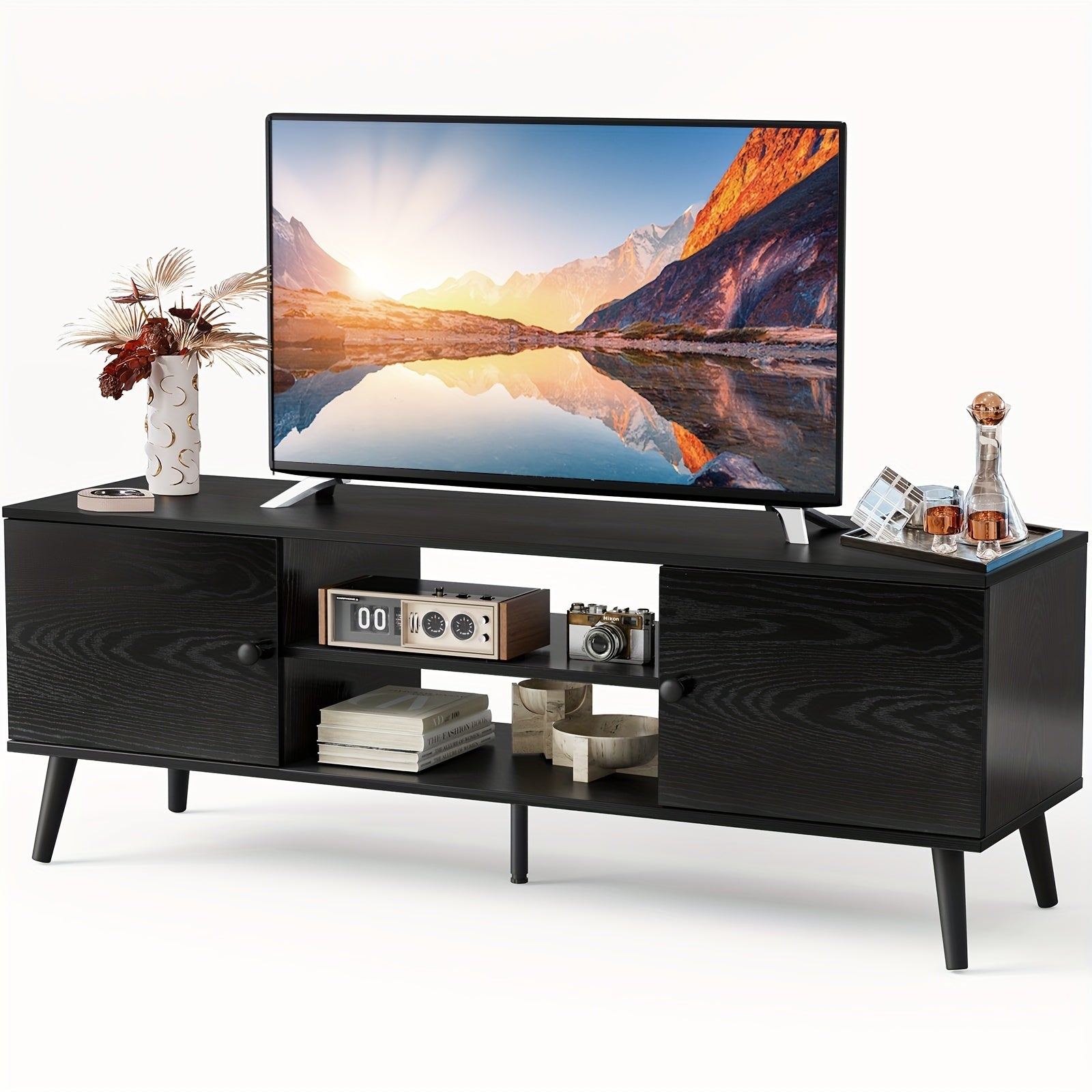 Modern Mid-Century TV Stand for 55-60 Inch TVs – Stylish Entertainment Center with Storage - Premium tv stand from Lizard Vigilante - Just $122.99! Shop now at Lizard Vigilante