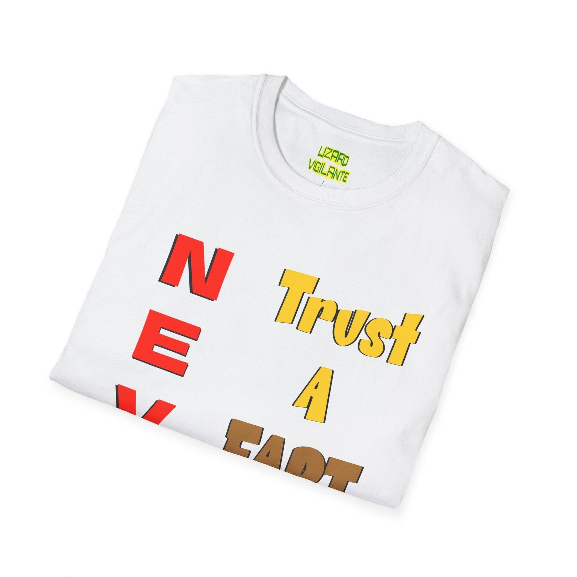 NEVER Trust A FART AFTER 50! Unisex Lightweight Softstyle Tee Shirt Sizes S-4XL, Tear-Away Label - Lizard Vigilante