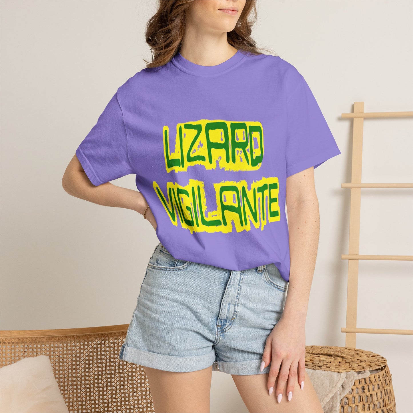 Lizard Vigilante Graphic T-Shirt — Bold Green & Yellow Streetwear Tee
