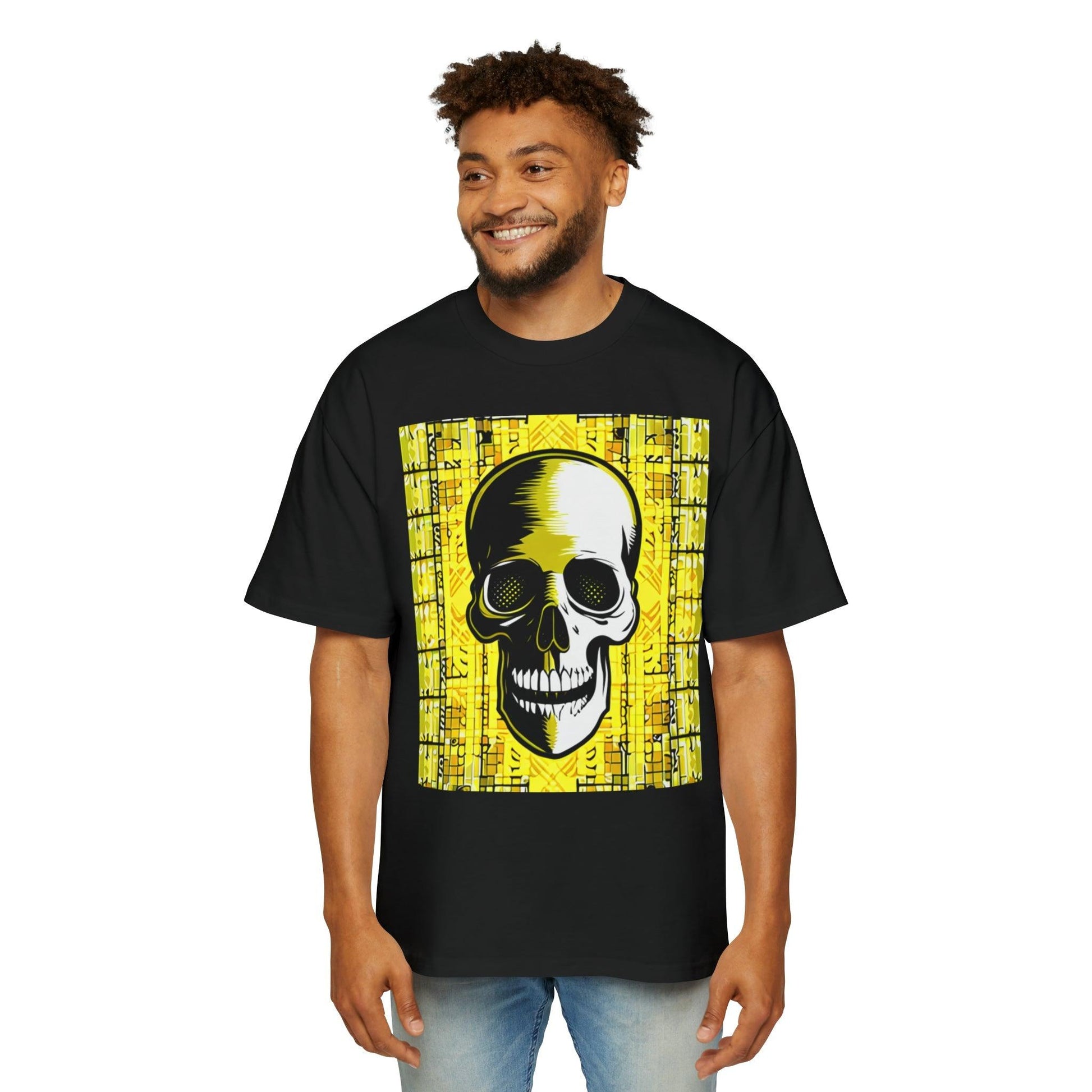 Goldgrid Skull Men's Heavy Oversized Tee - Lizard Vigilante