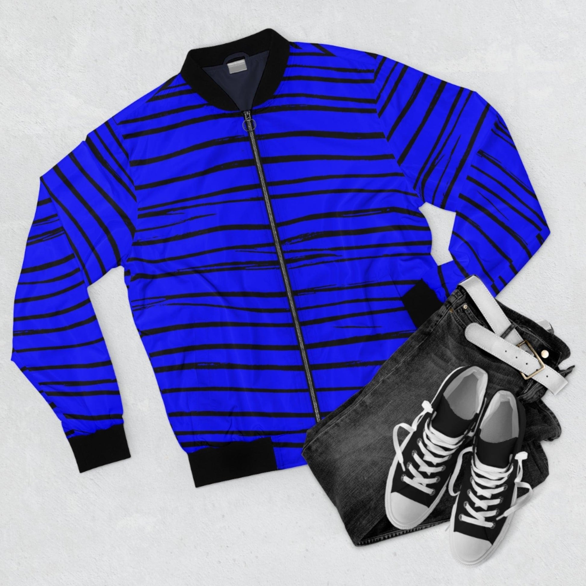 Black & Blue Strips Men's Bomber Jacket - Lizard Vigilante