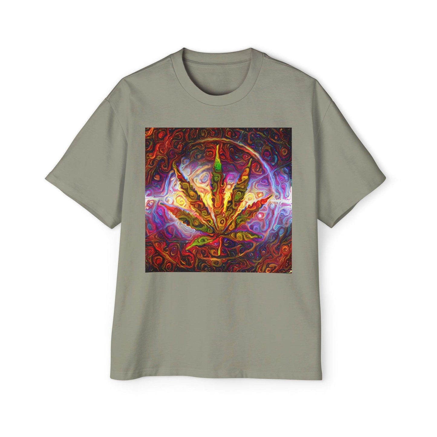 Psychedelic Pot Leaf Men's Heavy Oversized Tee - Lizard Vigilante