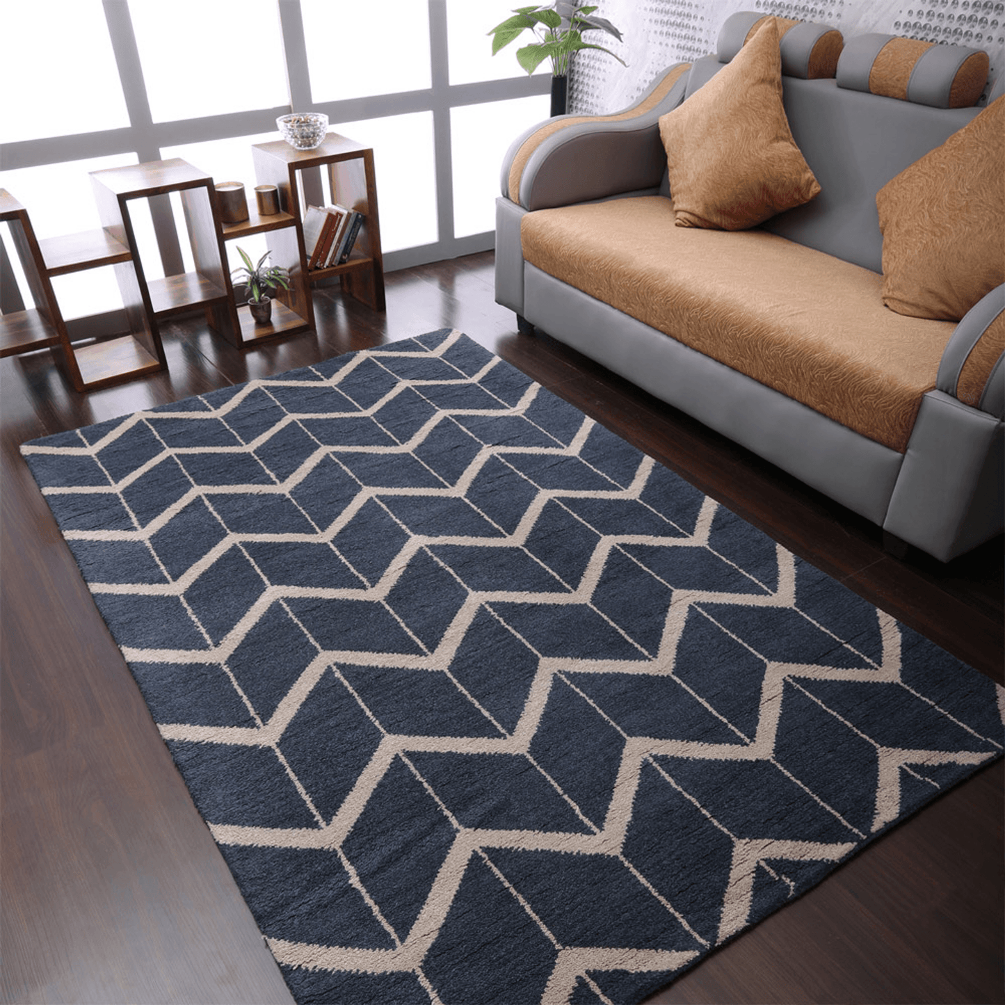 Rugsotic Hand Knotted Geometric Wool Area Rug In Gold Charcoal