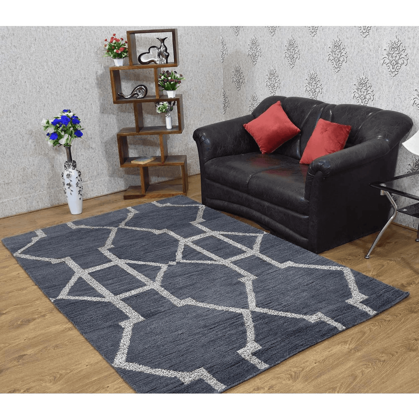 Rugsotic Hand Knotted Geometric Wool Area Rug In Gold Charcoal