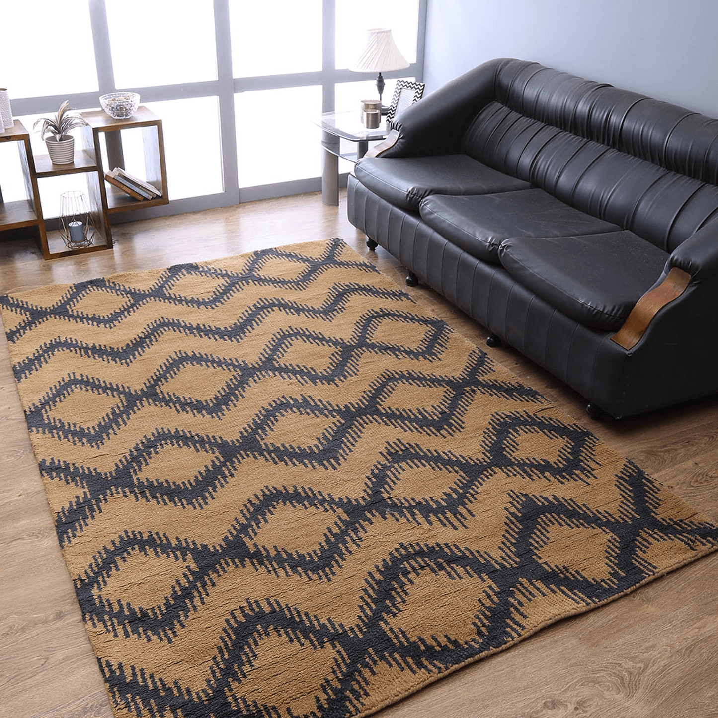 Rugsotic Hand Knotted Geometric Wool Area Rug In Gold Charcoal