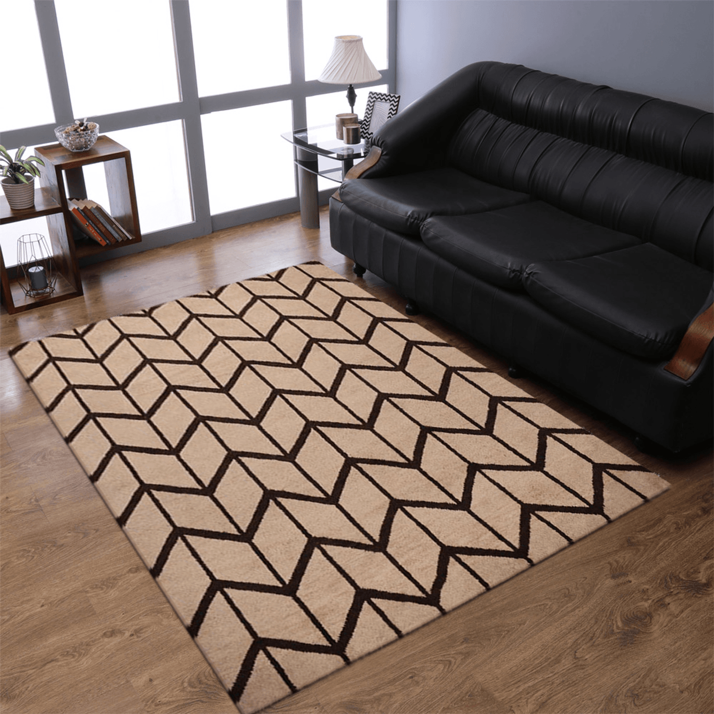 Rugsotic Hand Knotted Geometric Wool Area Rug In Gold Charcoal