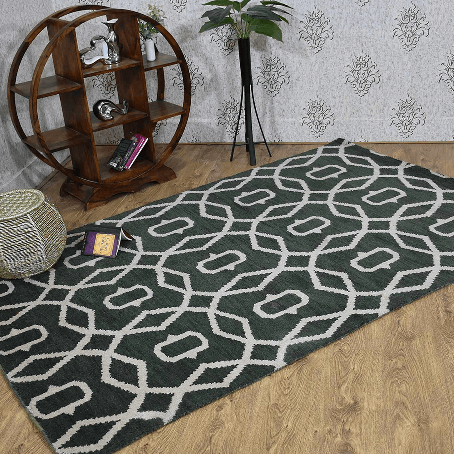 Rugsotic Hand Knotted Geometric Wool Area Rug In Gold Charcoal