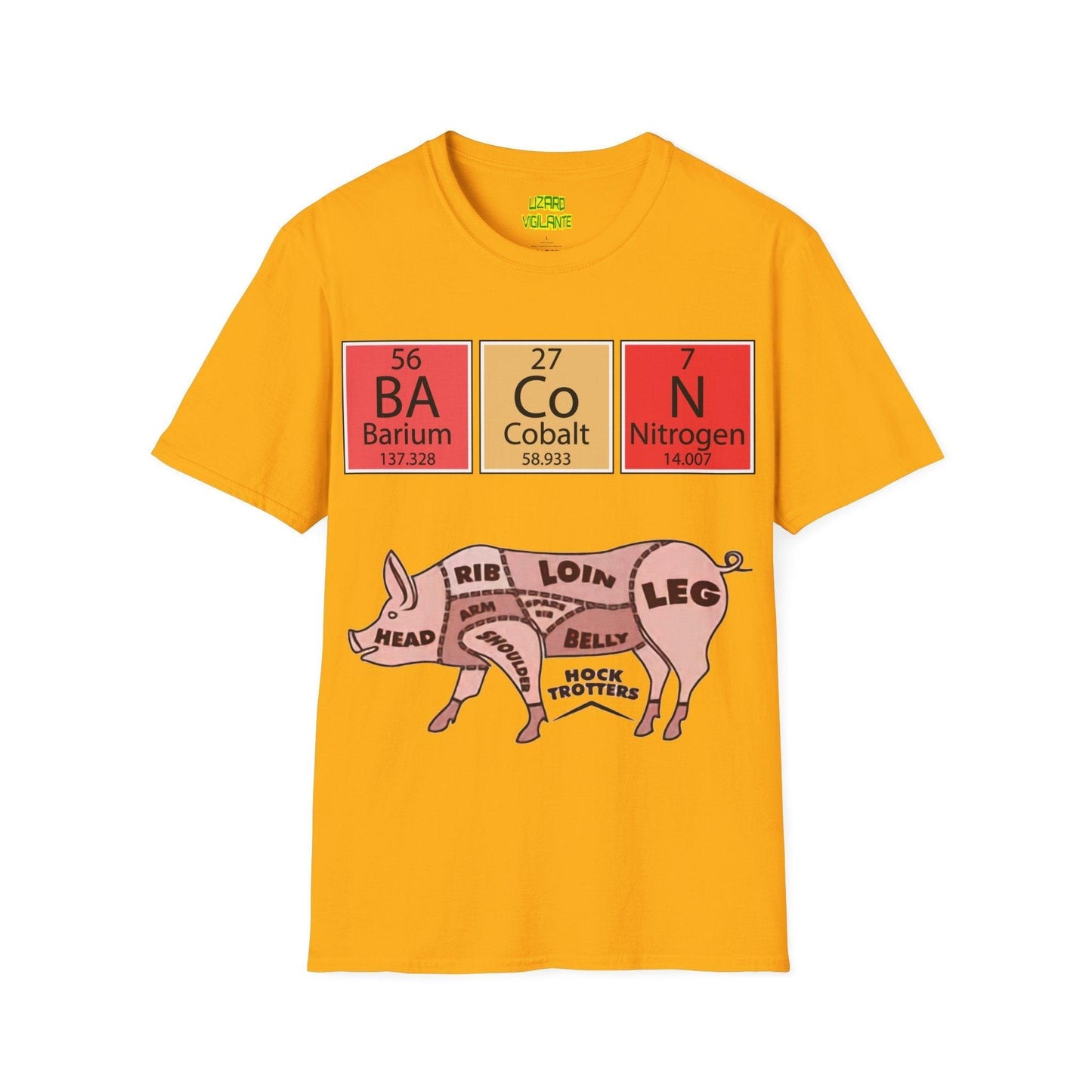 Funny BACON Pig Anatomy Unisex Softstyle T-Shirt - Lizard Vigilante