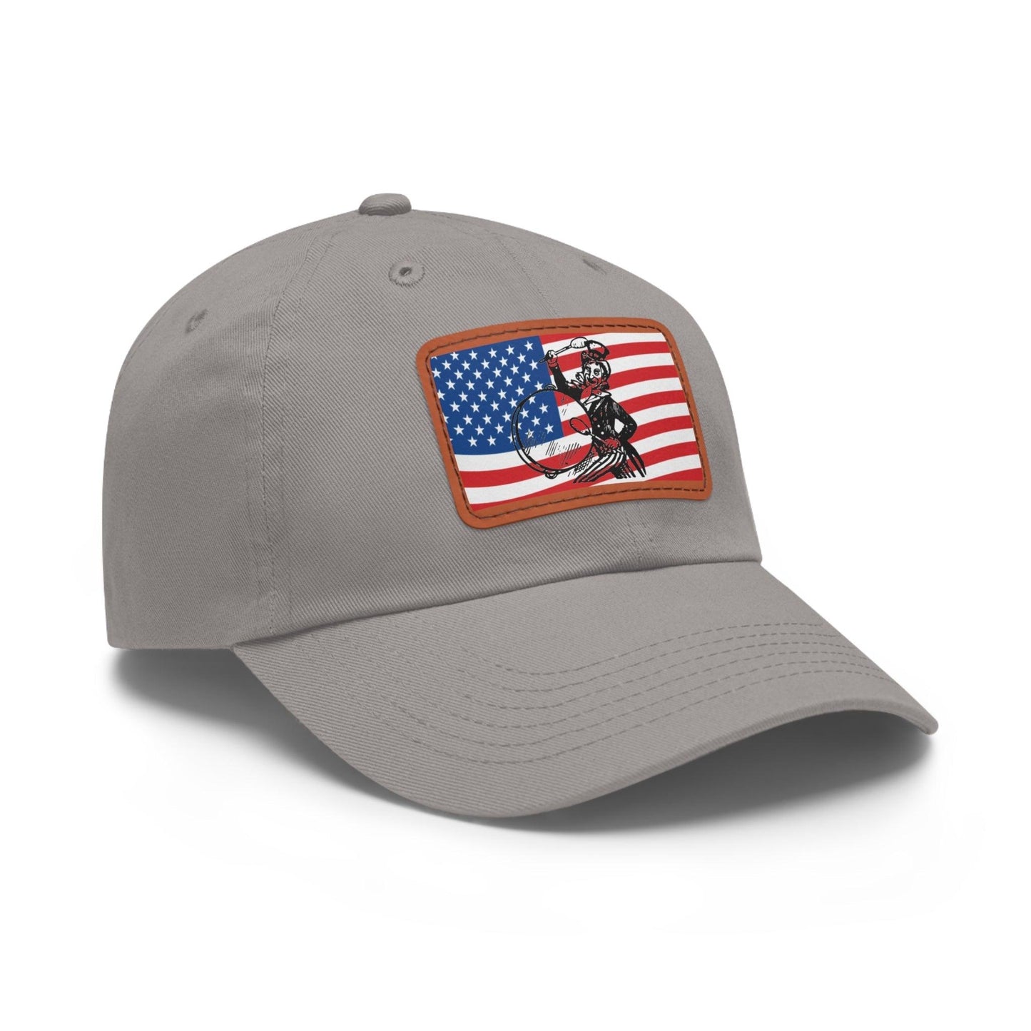 American Flag With Uncle Sam Drummer Dad Hat with Leather Patch (Rectangle) - Lizard Vigilante