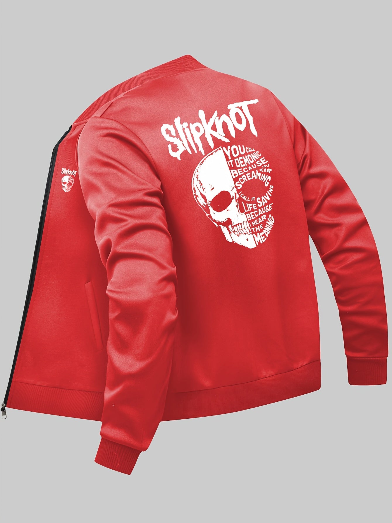 Slipknot Graphic Print Casual Jacket – Men's Polyester Knit Baseball Collar Jacket with Zipper Closure and Pockets, All-Season Athletic Outerwear - Premium jacket from Lizard Vigilante - Just $46.88! Shop now at Lizard Vigilante