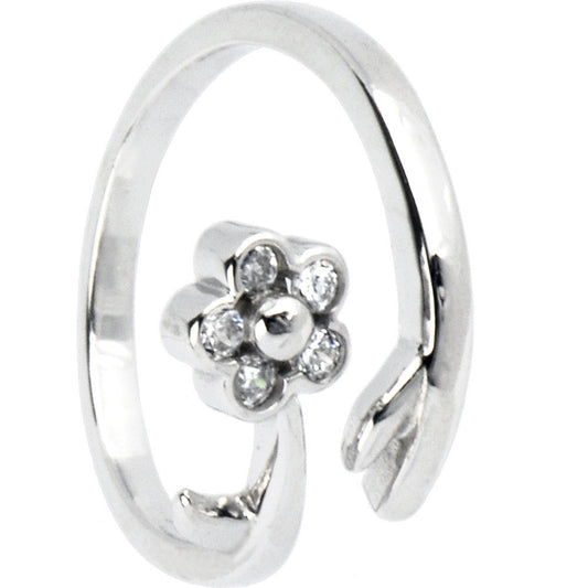 Sterling Silver 925 Cubic Zirconia Flower Vine Toe Ring