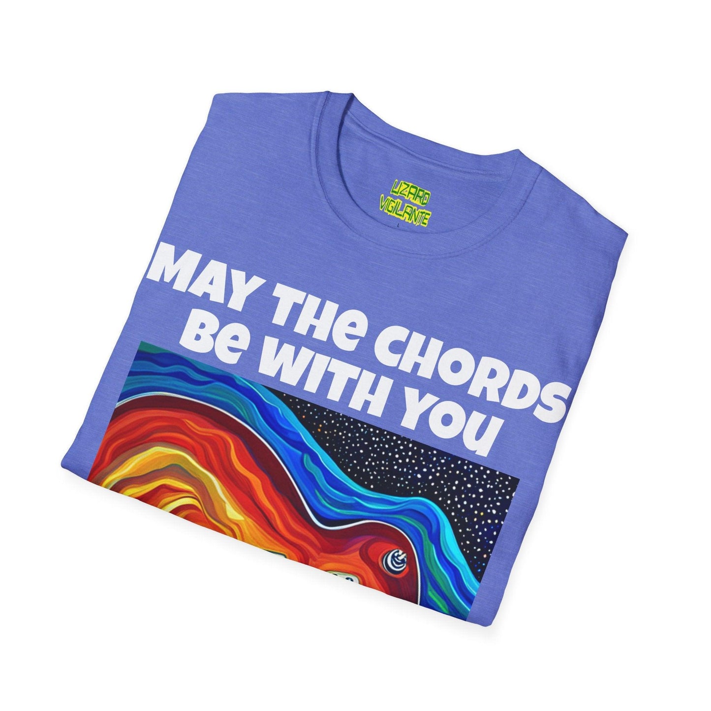 May The Chords Be With You Unisex Softstyle T-Shirt With Psychedelic Guitar Graphic - Lizard Vigilante