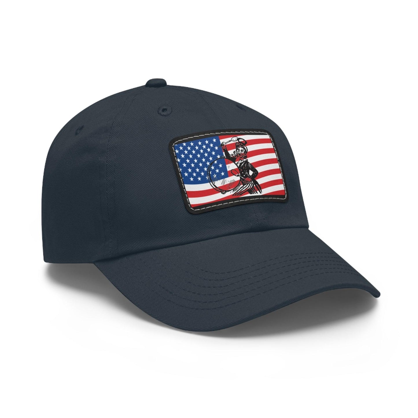 American Flag With Uncle Sam Drummer Dad Hat with Leather Patch (Rectangle) - Lizard Vigilante