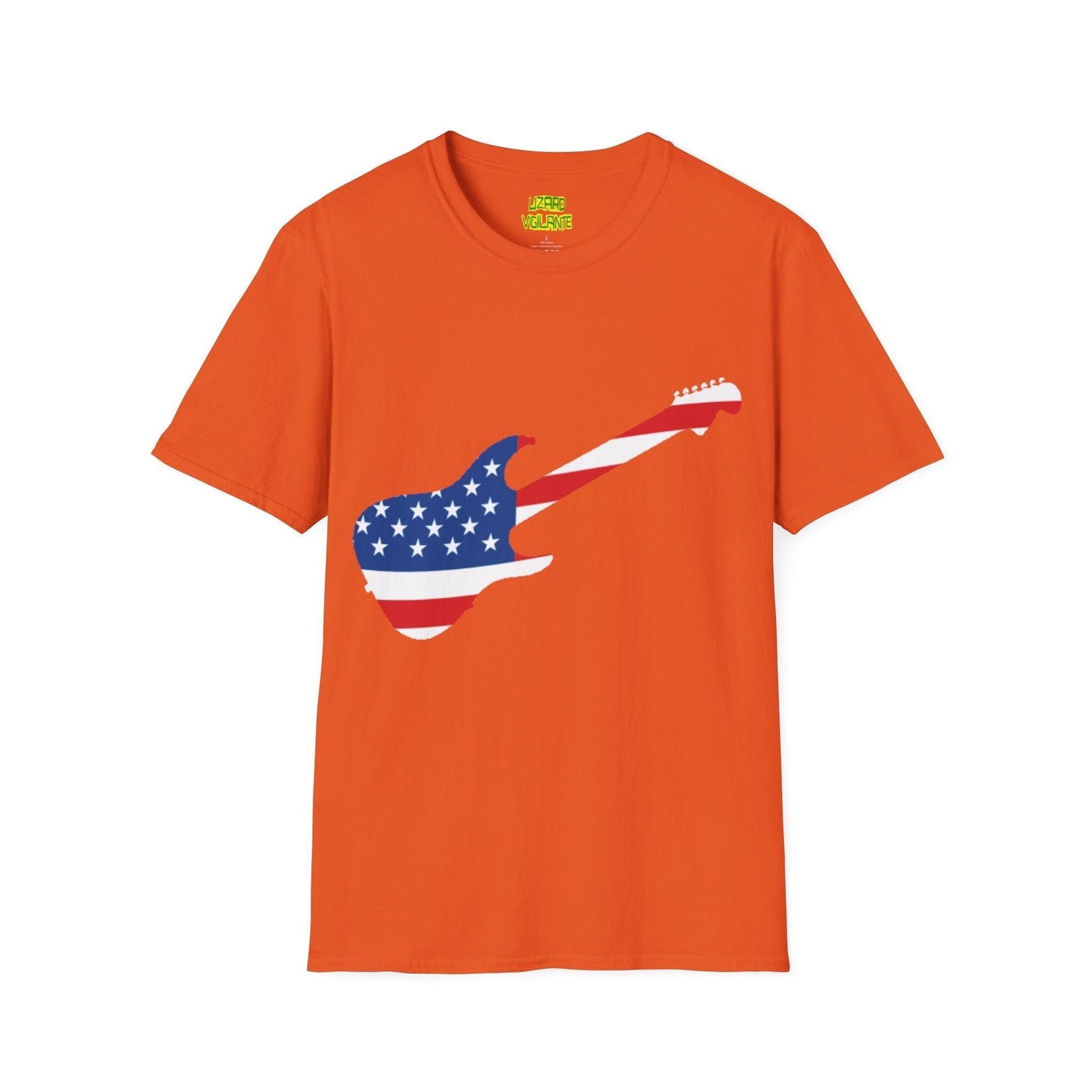 American Flag Electric Guitar Unisex Softstyle T-Shirt - Lizard Vigilante