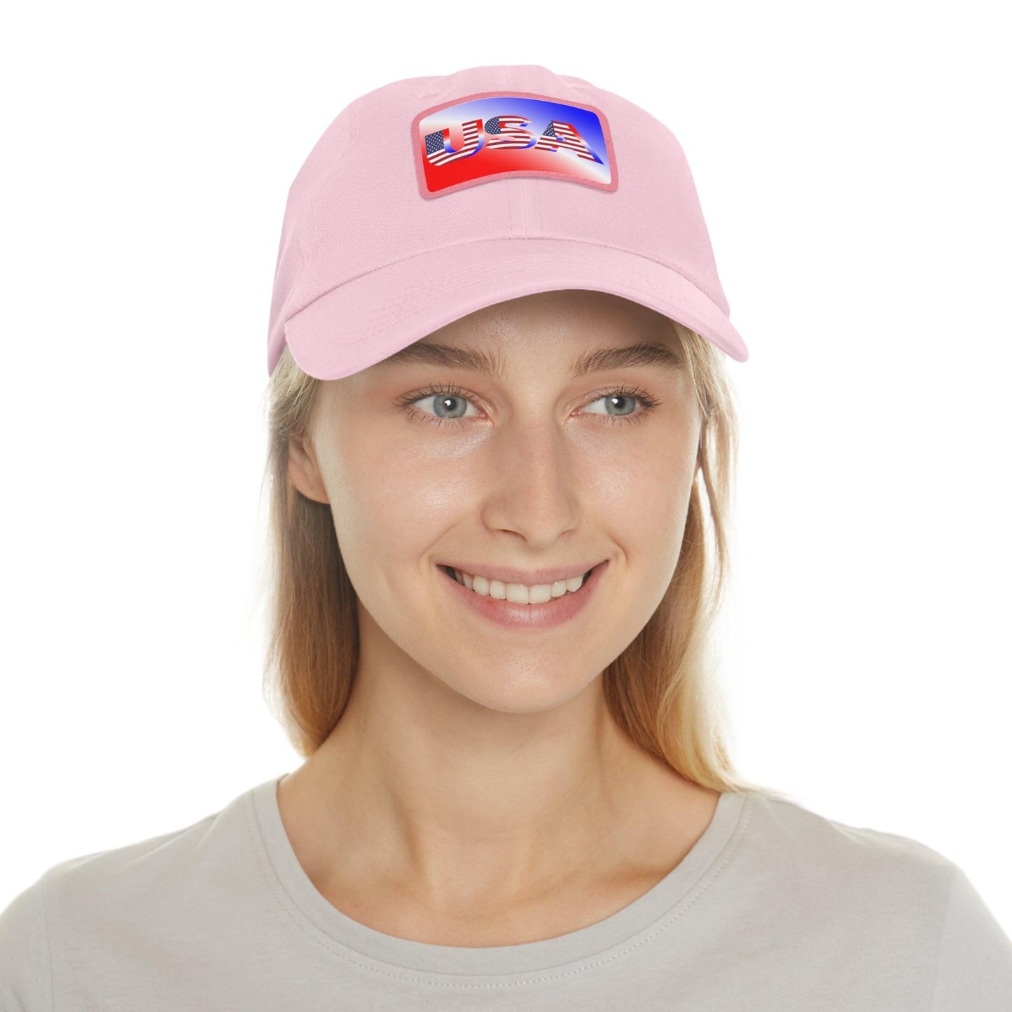 USA Red, White, and Blue Dad Hat with Leather Patch (Rectangle) - Lizard Vigilante