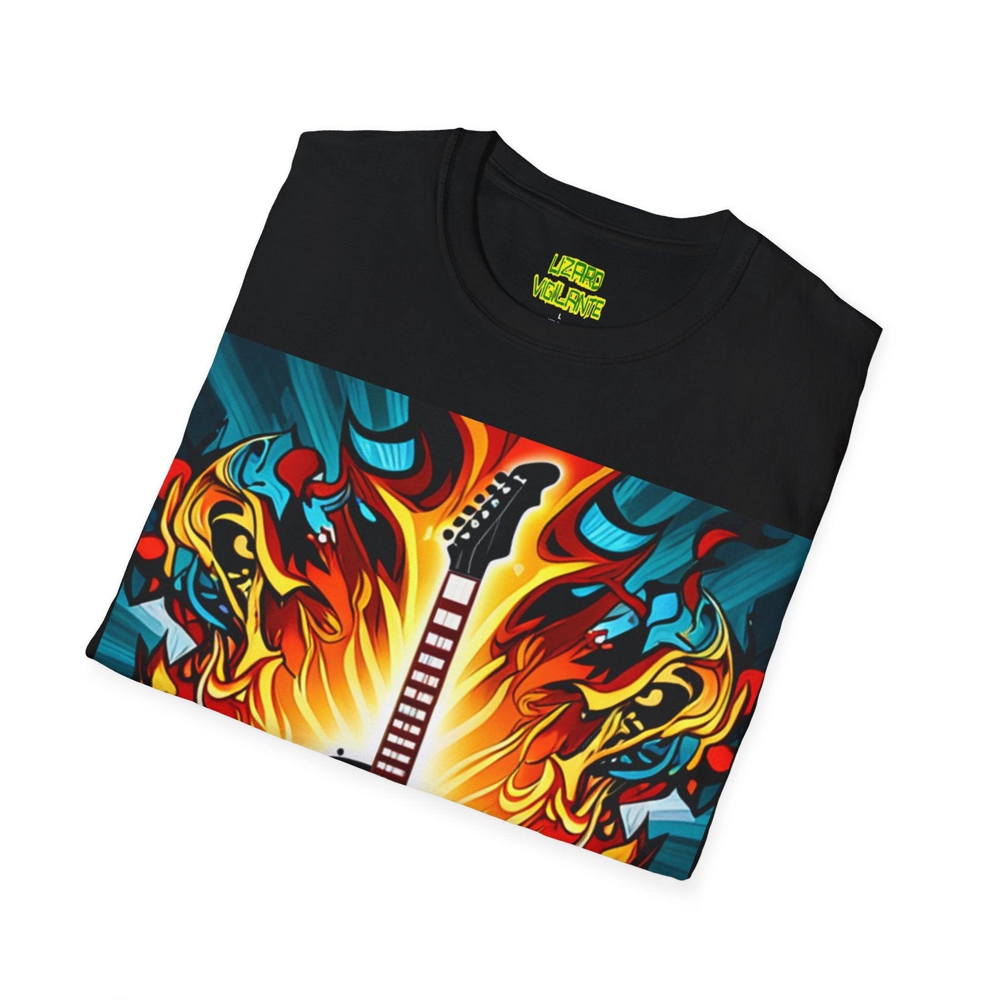 Electric Guitar Ablaze Unisex Softstyle T-Shirt - Lizard Vigilante