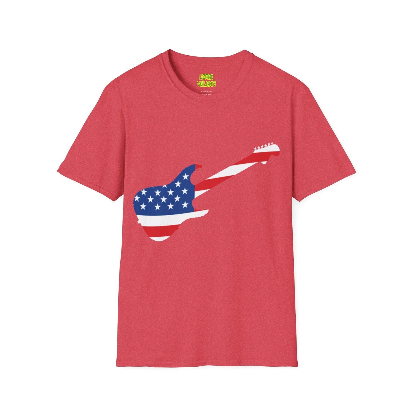 American Flag Electric Guitar Unisex Softstyle T-Shirt - Lizard Vigilante