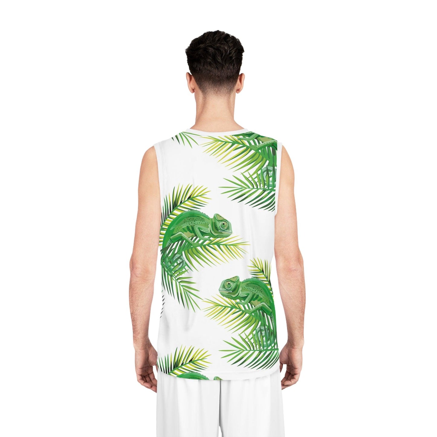 Chameleons on Banana Leaves Basketball Jersey - Lizard Vigilante