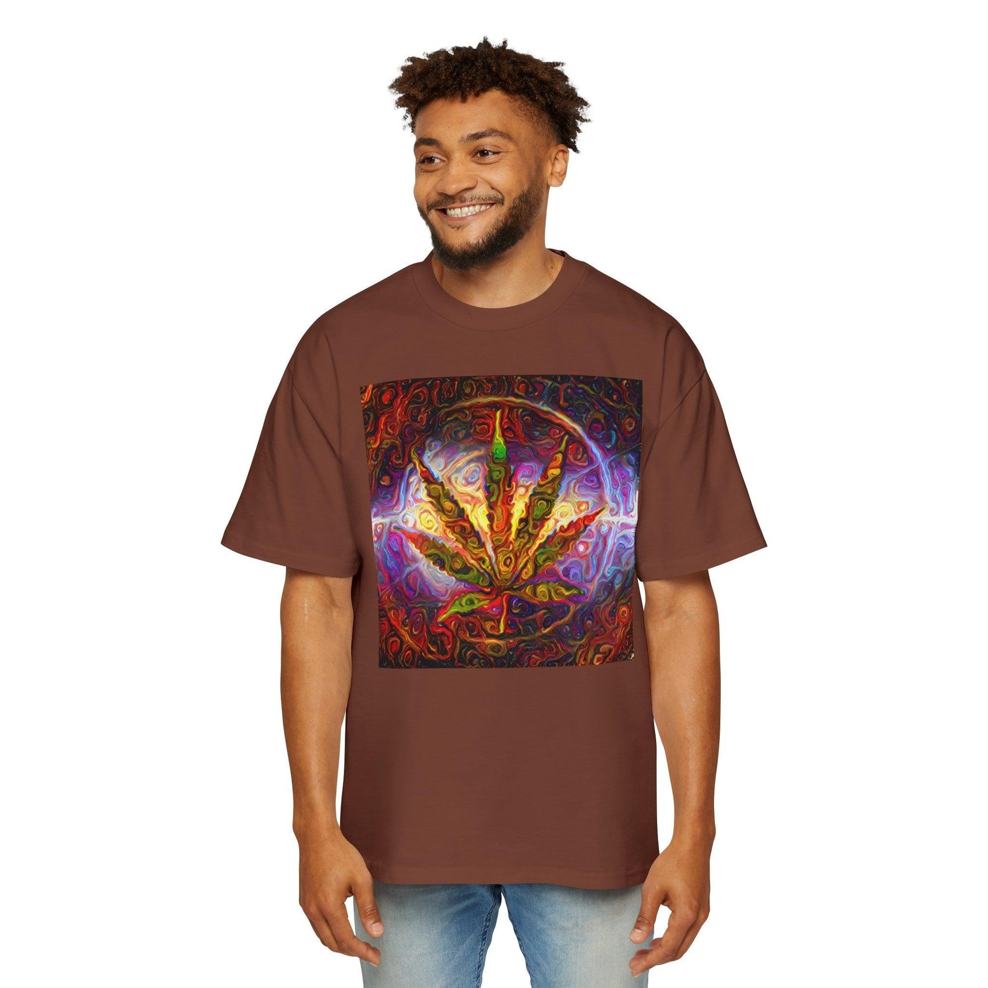 Psychedelic Pot Leaf Men's Heavy Oversized Tee - Lizard Vigilante