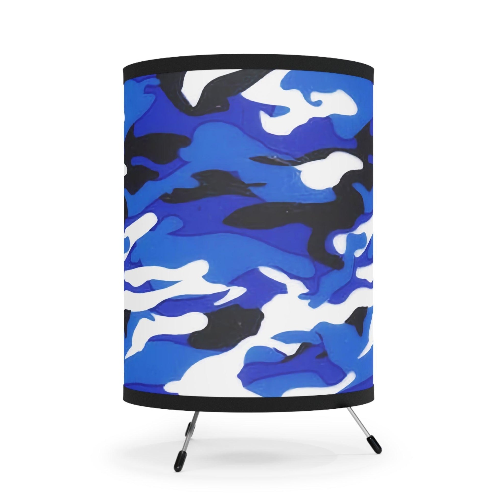 Blue Black White Grey Camo Tripod Lamp with High-Res Printed Shade, US\CA plug - Lizard Vigilante