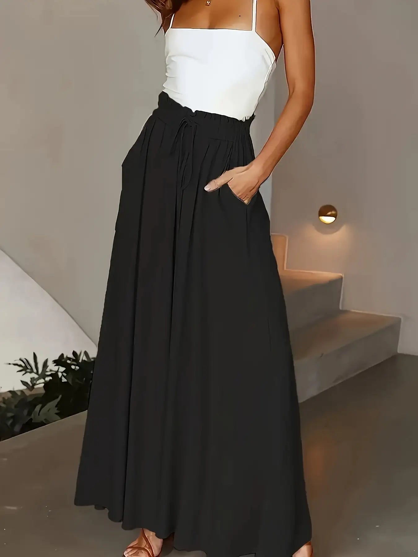 Ladies Plus Size Casual Pants Elastic Waist Wide-leg Pants