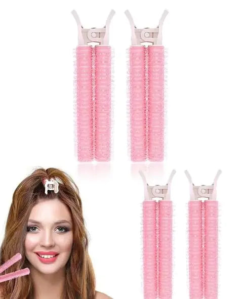 4Pcs Pink Hair Rollers with ClipPortable Hair Volume ClipVolumizing Hair Root ClipsBangs Curler DIY HairStyling AccessoriesSelf Grip Volume Hair RootHair RollersStyling Tools and Appliances