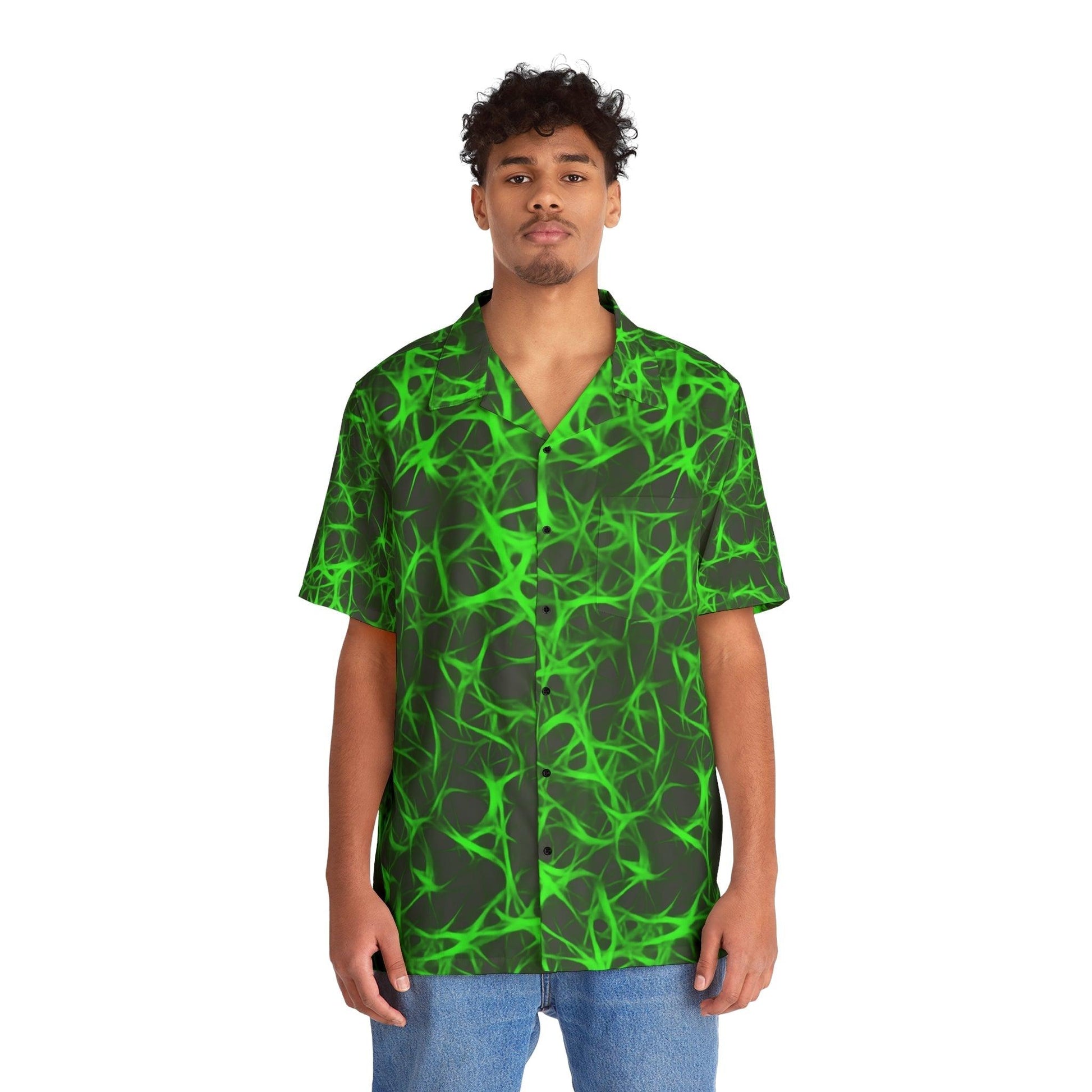 Nuclear Green Charged Men's Hawaiian Shirt - Lizard Vigilante