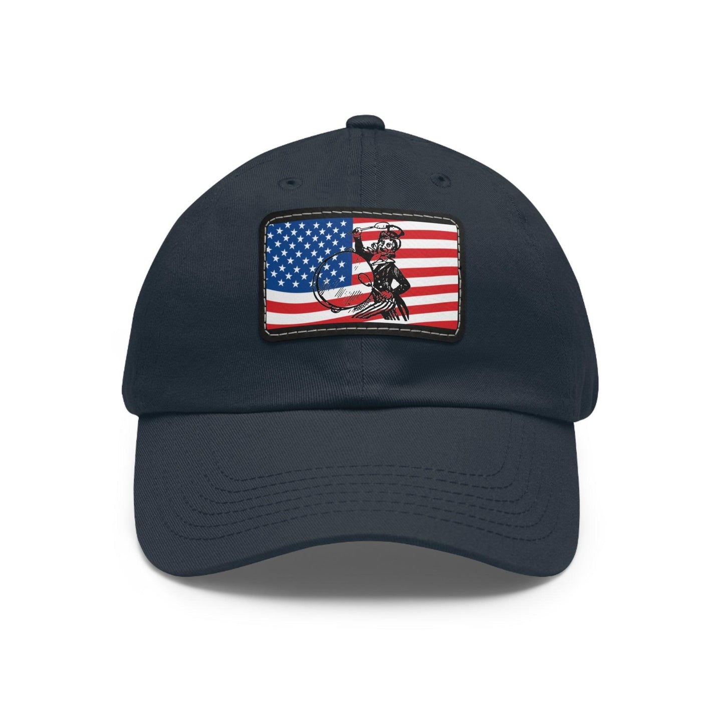 American Flag With Uncle Sam Drummer Dad Hat with Leather Patch (Rectangle) - Lizard Vigilante