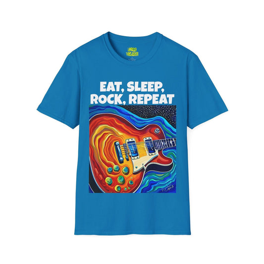 Eat, Sleep, Rock, Repeat with Cool Guitar Graphic Unisex Softstyle T-Shirt - Lizard Vigilante