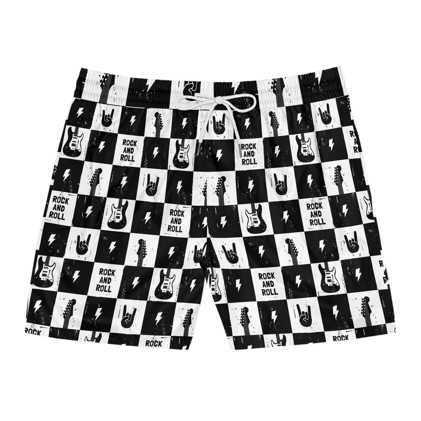 Men's Rock and Roll Squares Mid-Length Swim Shorts - Premium All Over Prints from Printify - Just $47.99! Shop now at Lizard Vigilante