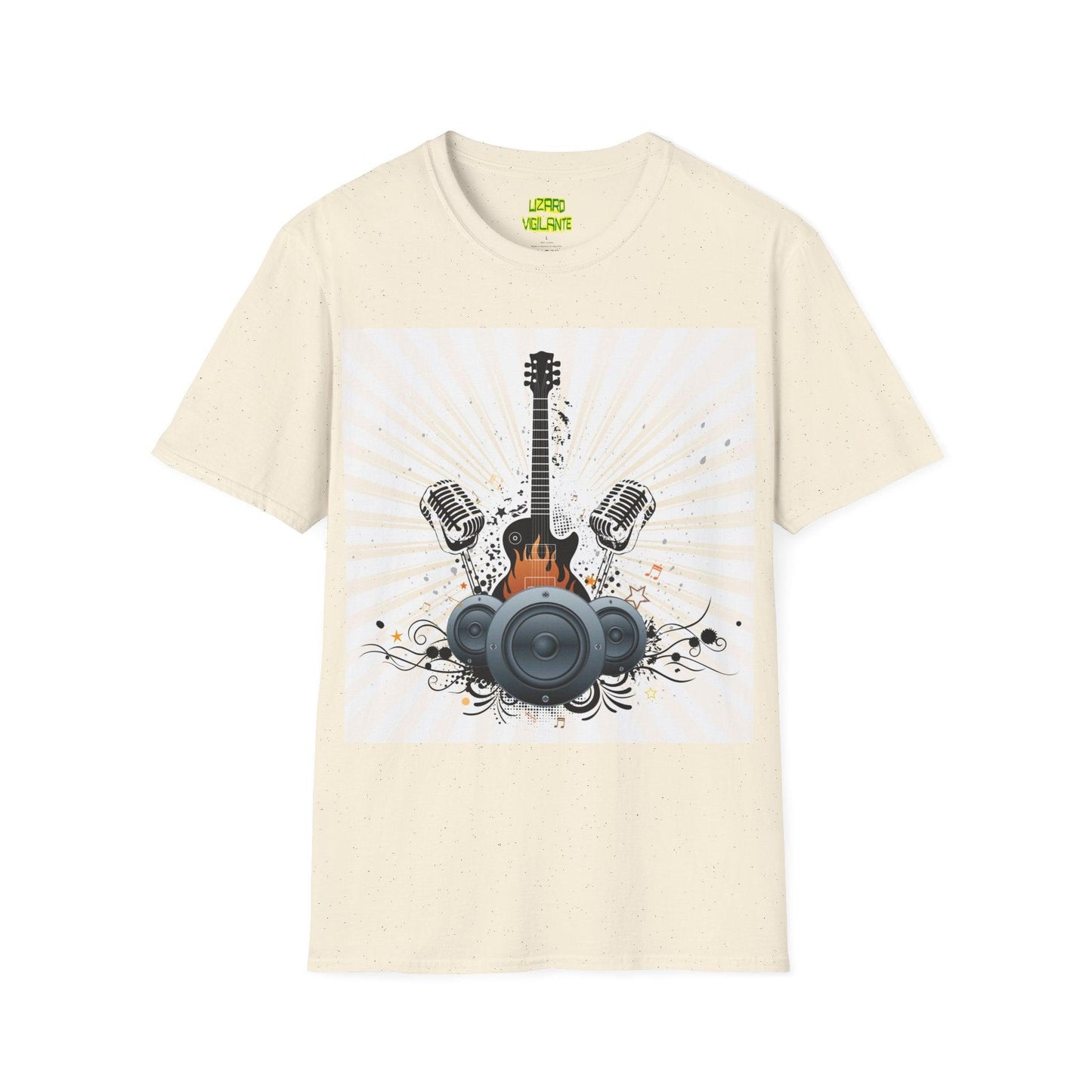 Fire Guitar Mics Speakers Unisex Softstyle T-Shirt - Lizard Vigilante