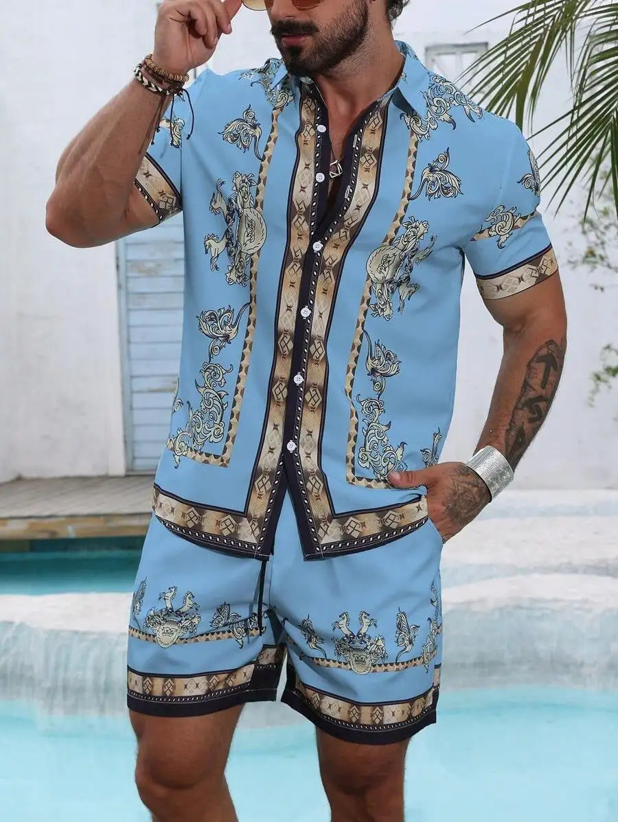 3D Digital Printing Men's Casual Loose Shirt Shorts