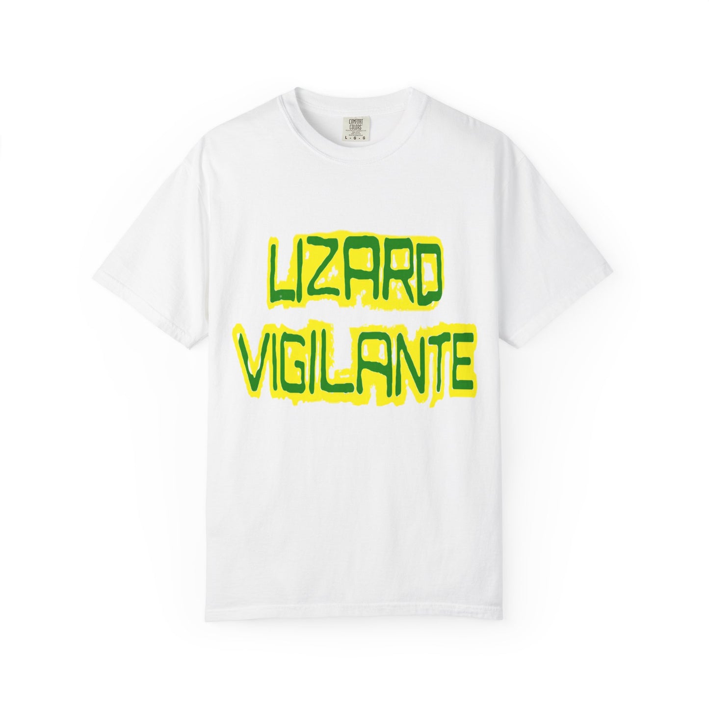 Lizard Vigilante Graphic T-Shirt — Bold Green & Yellow Streetwear Tee