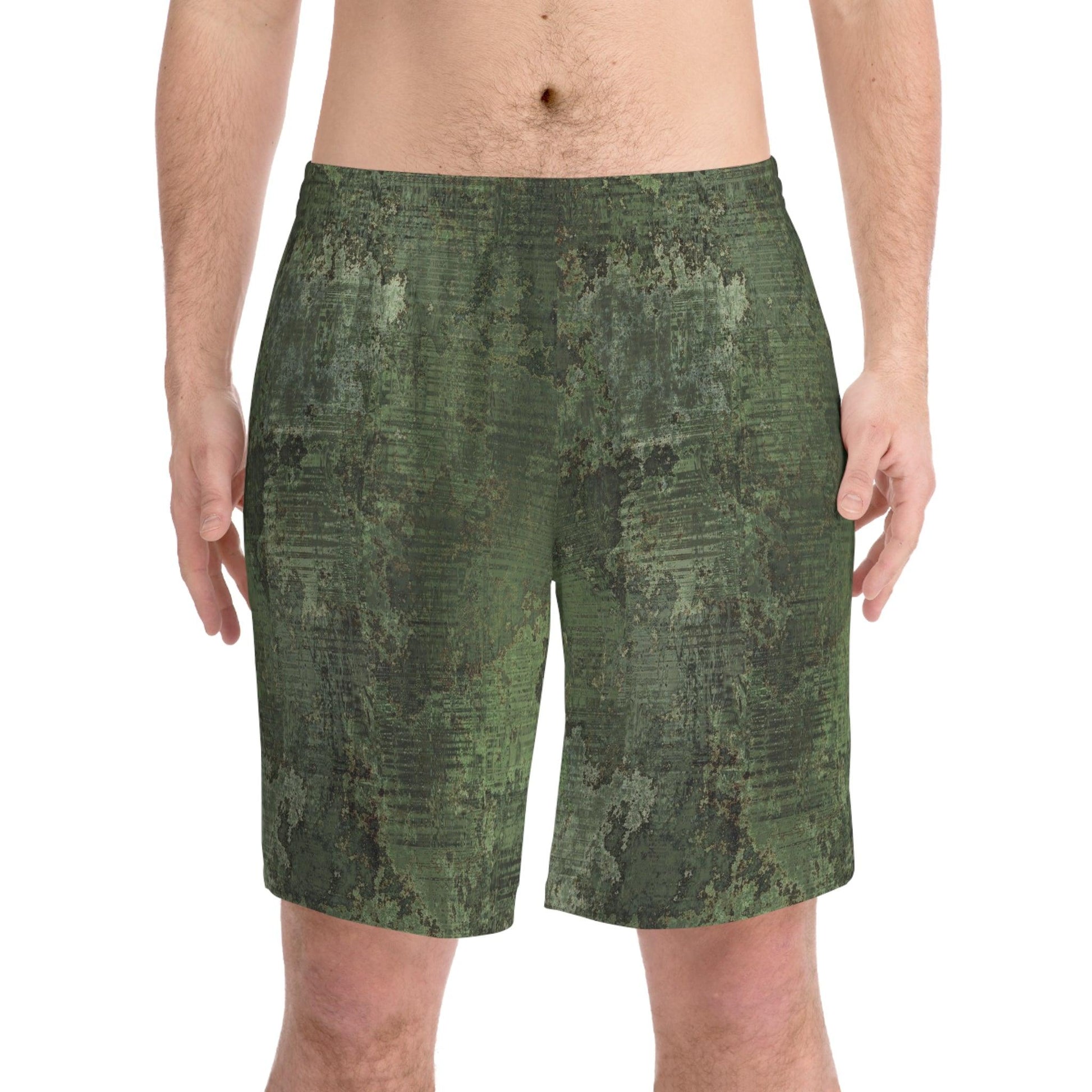 Dirty Green Camo Army Men's Elastic Beach Shorts - Lizard Vigilante