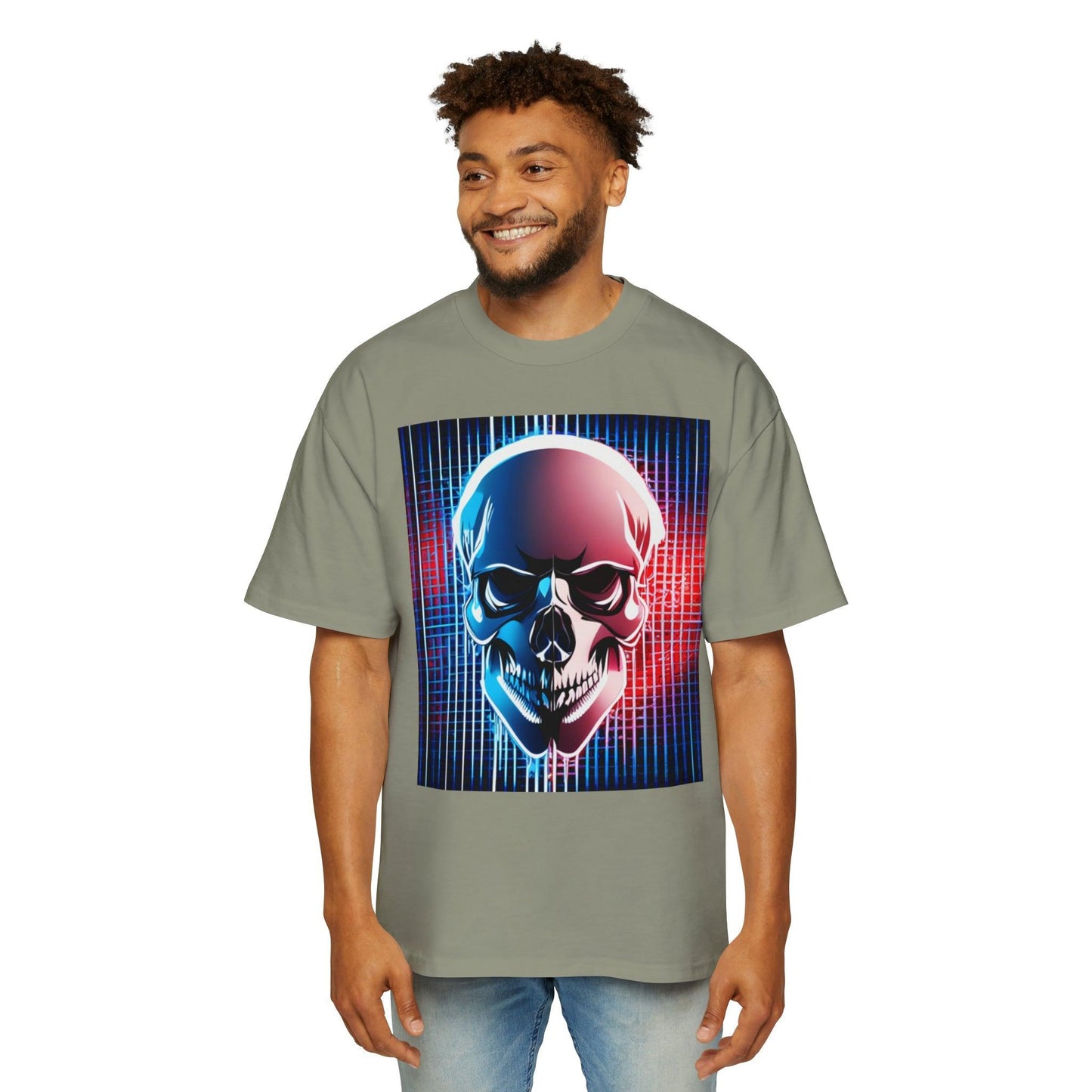 Grid Skull Men's Heavy Oversized Tee - Lizard Vigilante