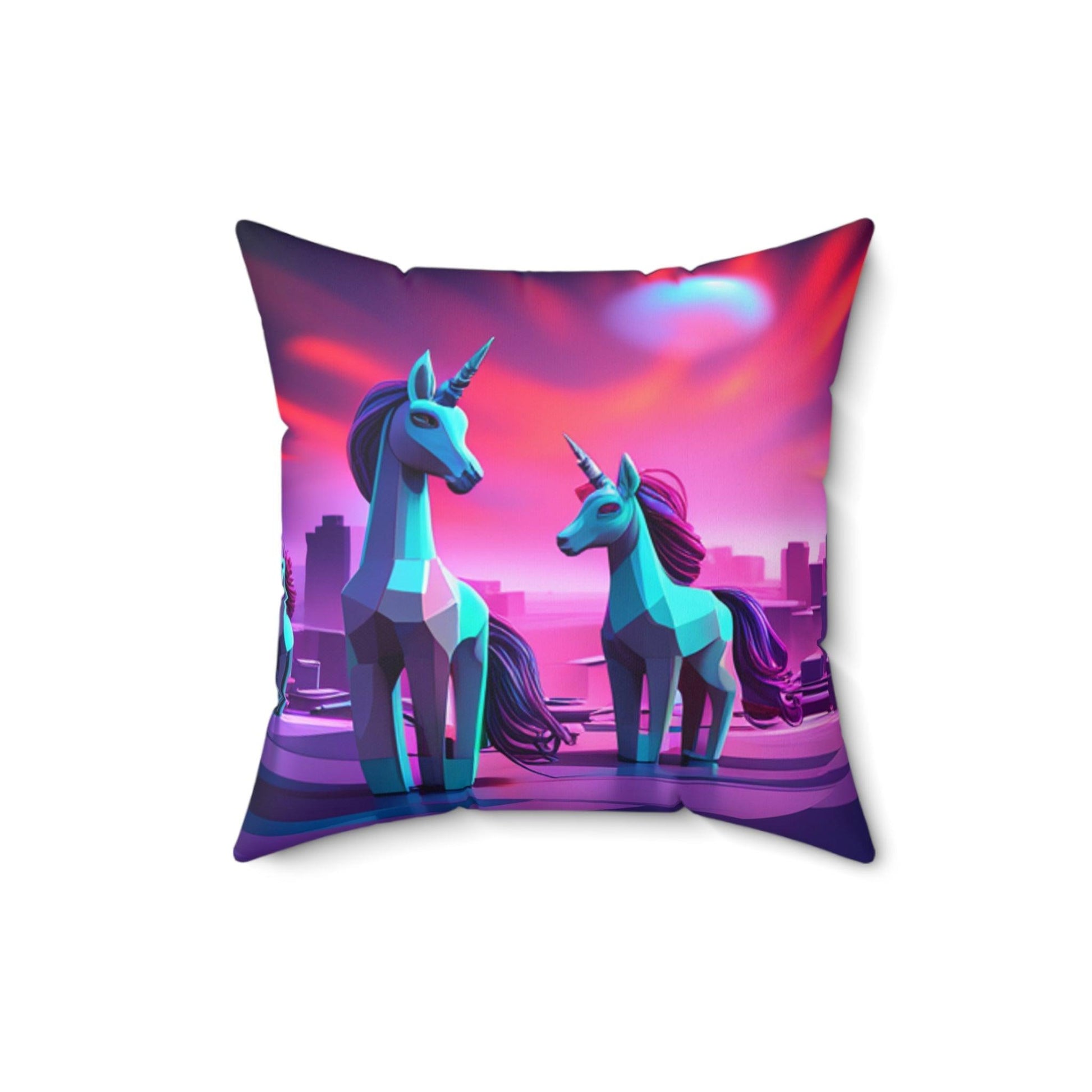 Geometric Unicorns Spun Polyester Square Pillow - Lizard Vigilante